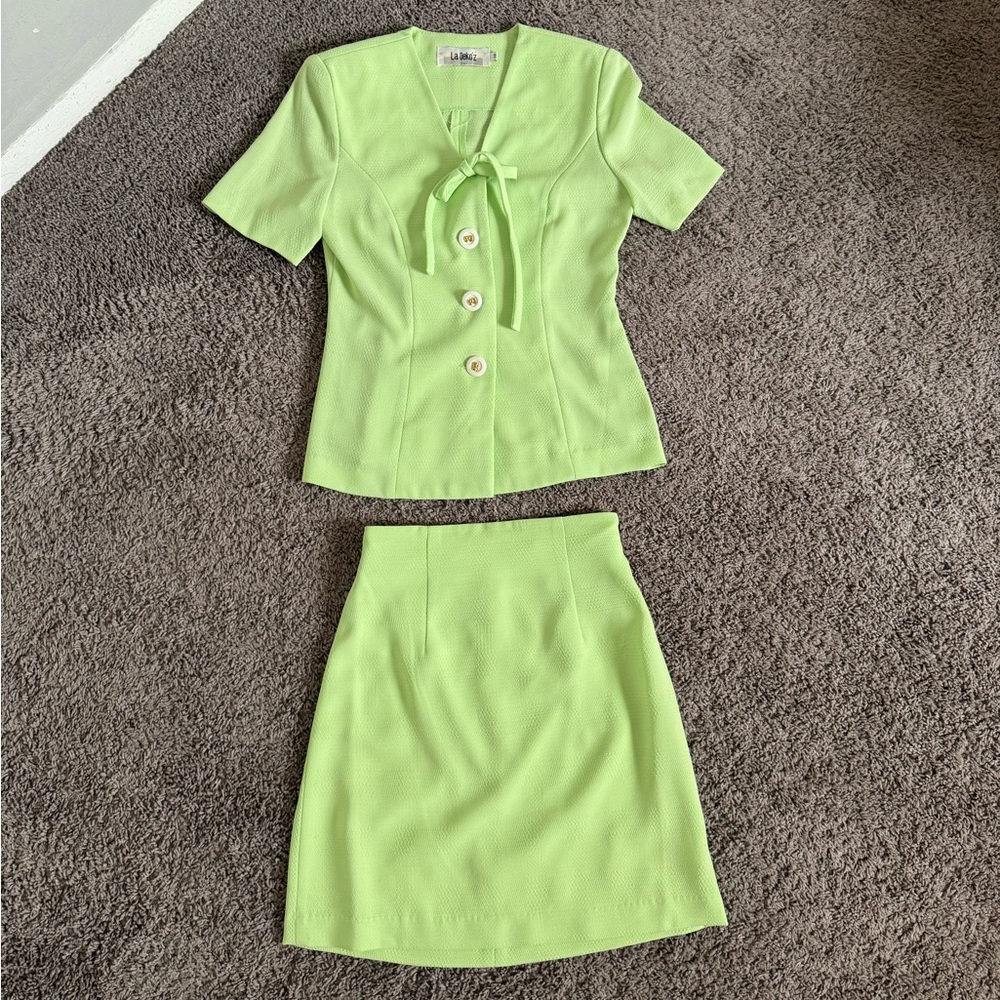 Vintage designer La Deko’z • lime green mini skirt suit